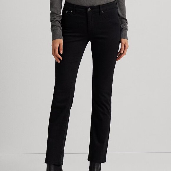 Lauren Ralph Lauren Mid Rise Straight Leg Jean size 14P Black - Picture 1 of 9
